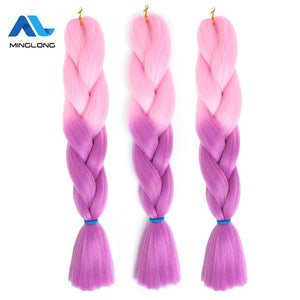 MINGLONG Braiding Hair Extensions 24 inch 3 Packs Synthetic High Temperature Jumbo Braiding Hair Profession Crochet Colored Hair Extensions